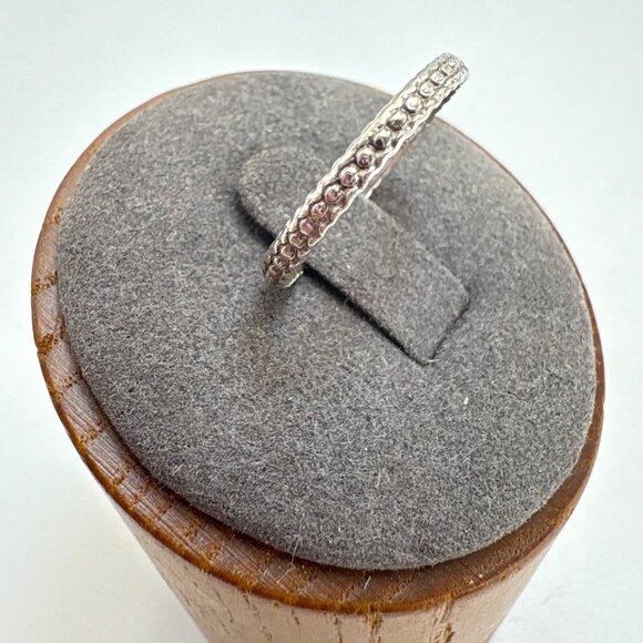 VTG Solid Sterling Silver 925 Illusion Stone Beaded Band Minimalist Ring Size 7 - Picture 2 of 11